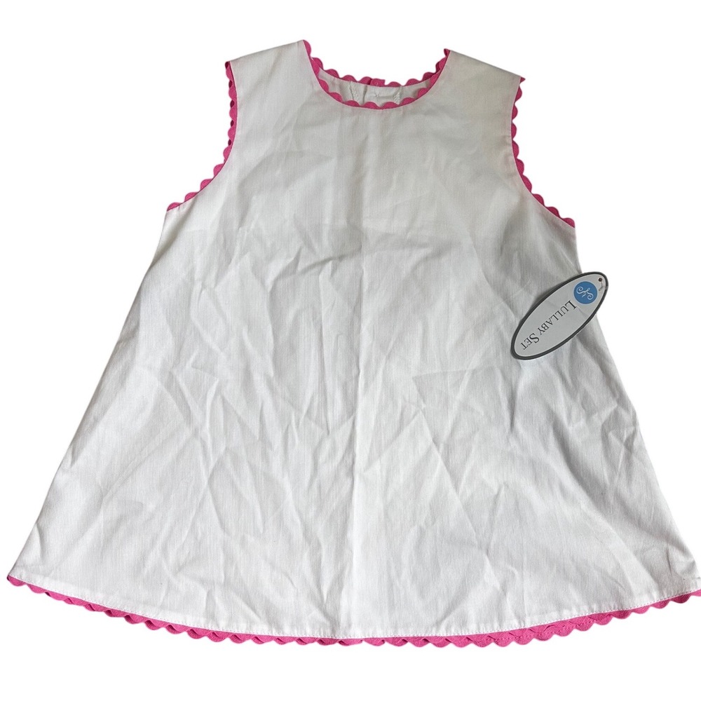 Lullaby Set Girls White Pique Dress Pink Ric Rac Trim Sleeveless A-Line Size 6‎